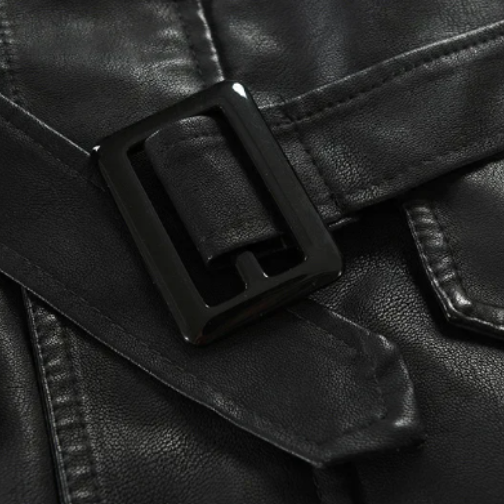 Elegant long leather biker jacket