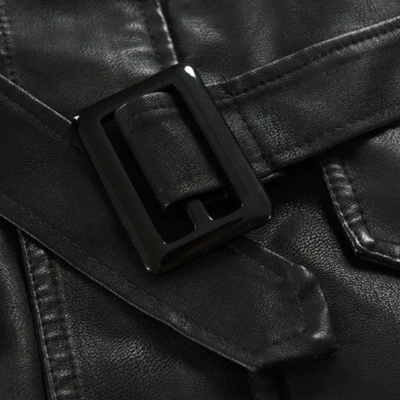 Elegant long leather biker jacket