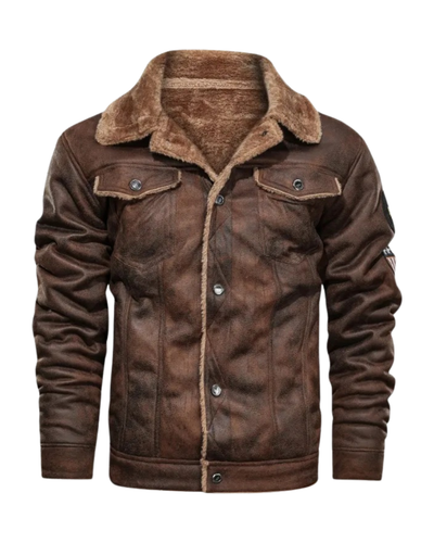 Elegant warm fleece leather jacket