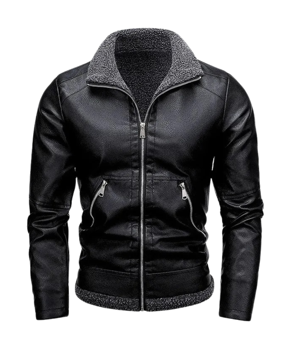 Elegant leather and fleece jacket