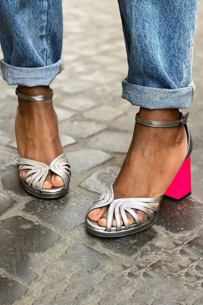 Naelle™ | Shiny chunky heel sandals with a chic buckle for an elegant style