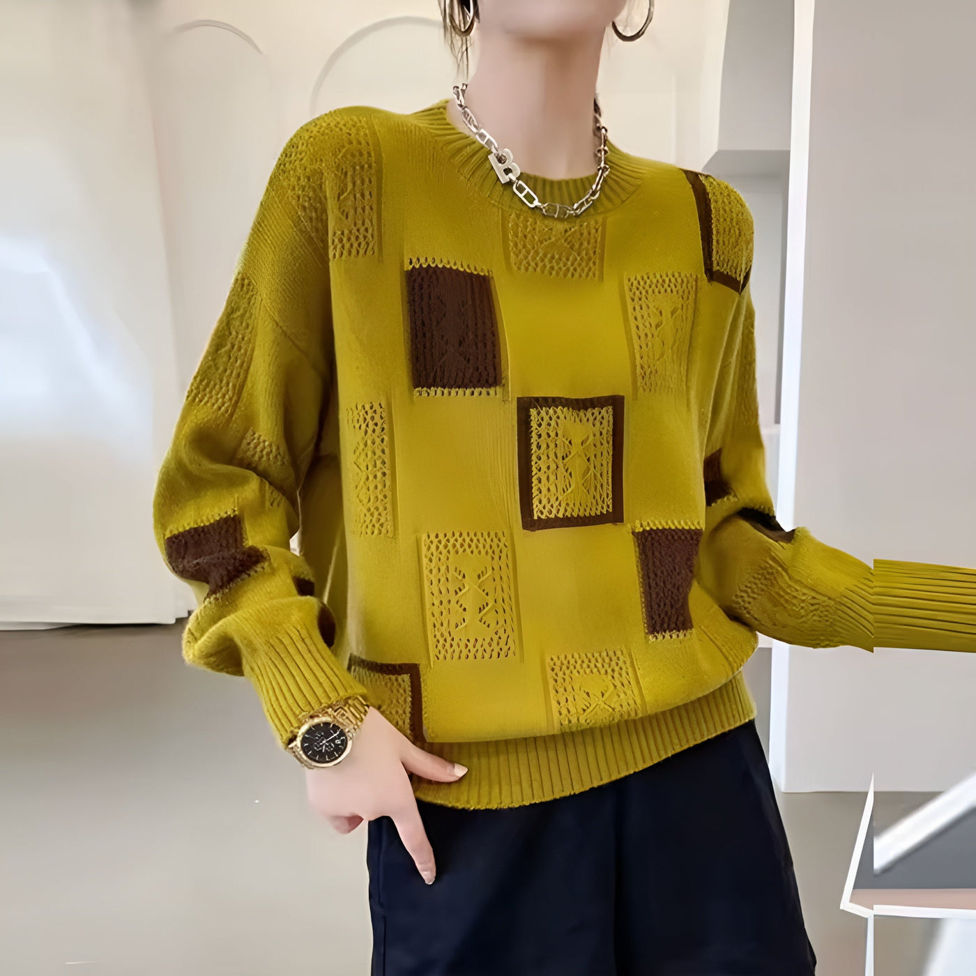 Anastasia – Elegant Knit with Geometric Detailing