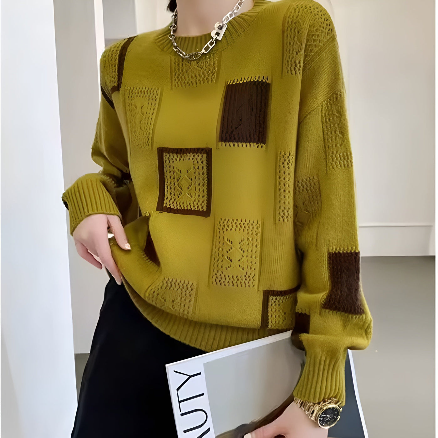 Anastasia – Elegant Knit with Geometric Detailing