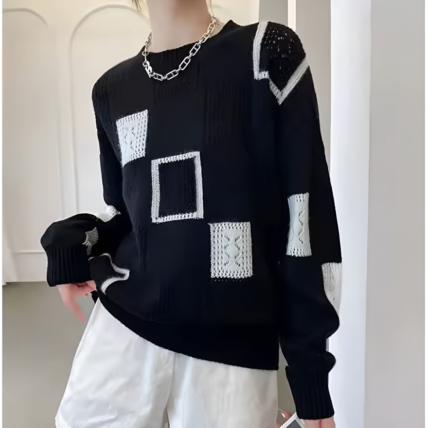 Anastasia – Elegant Knit with Geometric Detailing