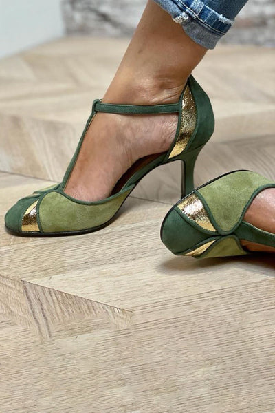 Alona™ | Elegant patchwork T-strap closed-toe d'Orsay shoes for a refined style