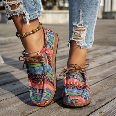 Jenna – Bohemian Patchwork Lace-Up Shoes