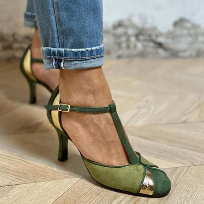Alona™ | Elegant patchwork T-strap closed-toe d'Orsay shoes for a refined style