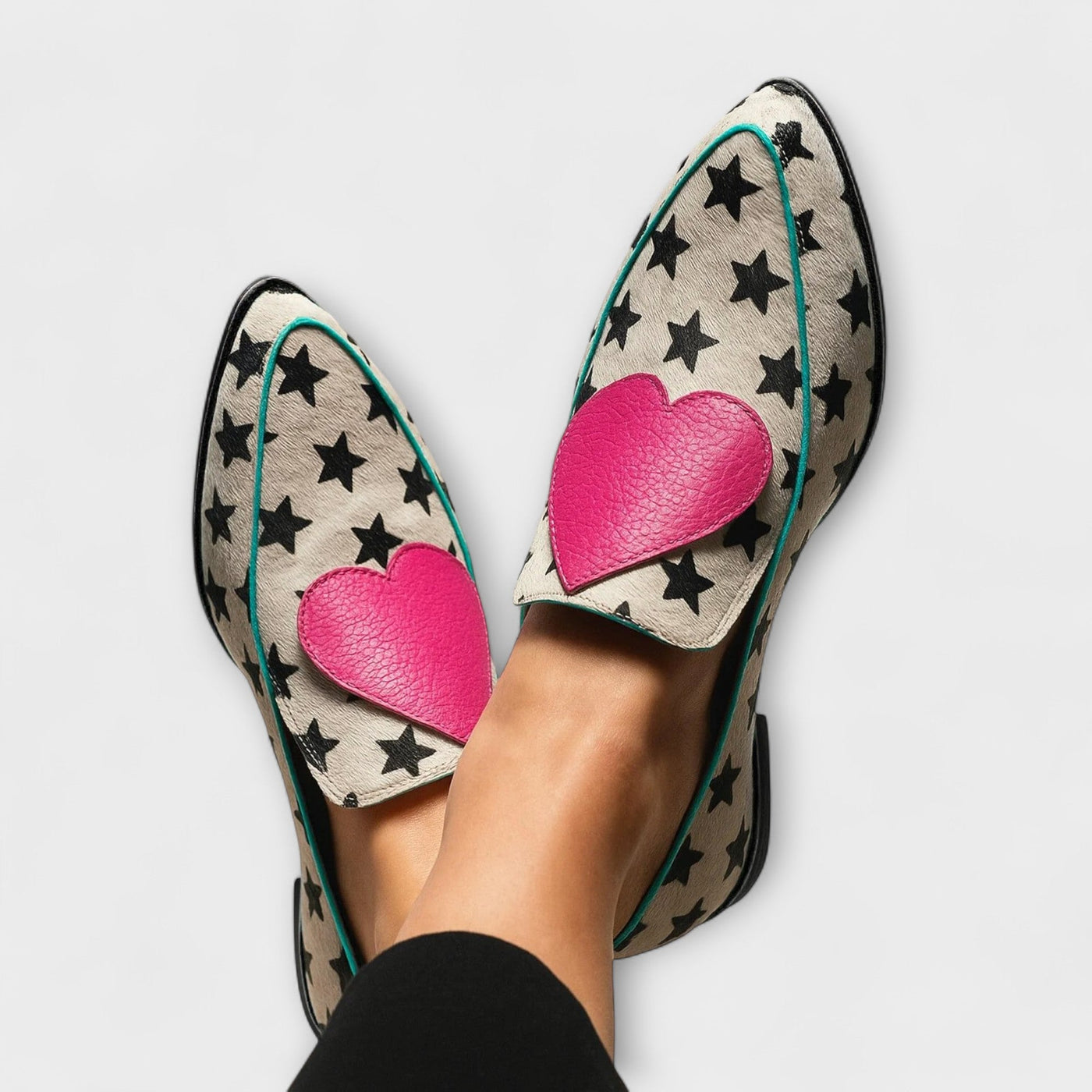 Jovie – Elegant Beige Loafers with Lovely Heart Embroidery