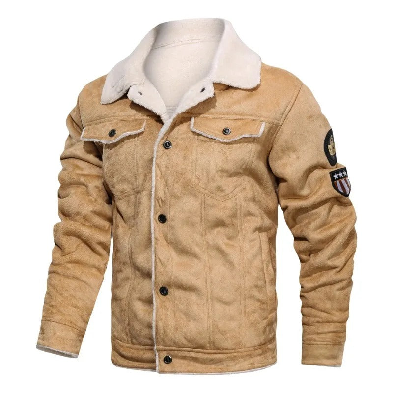 Elegant warm fleece leather jacket