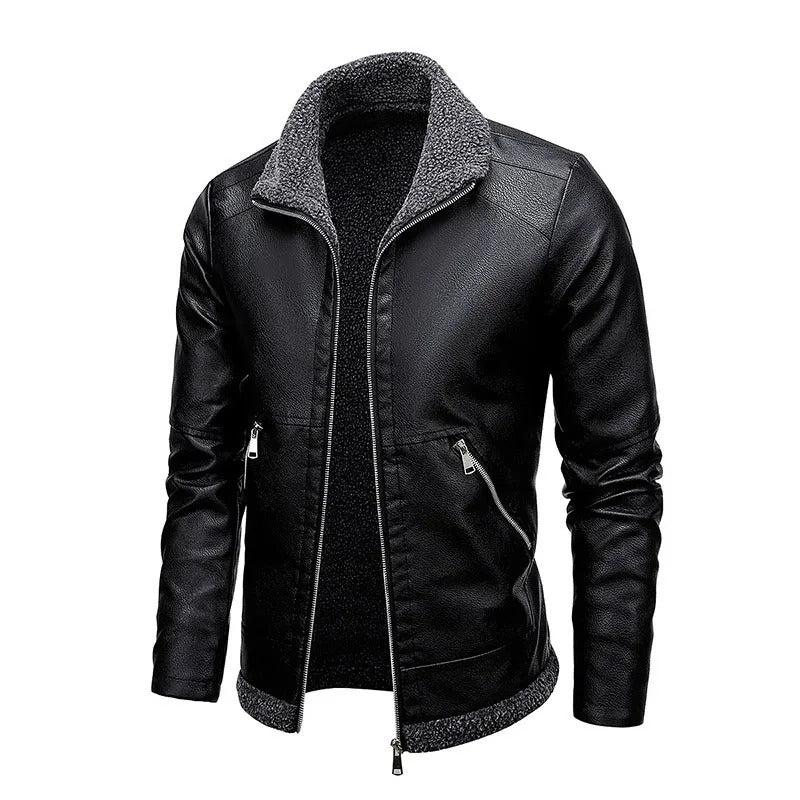 Elegant leather and fleece jacket