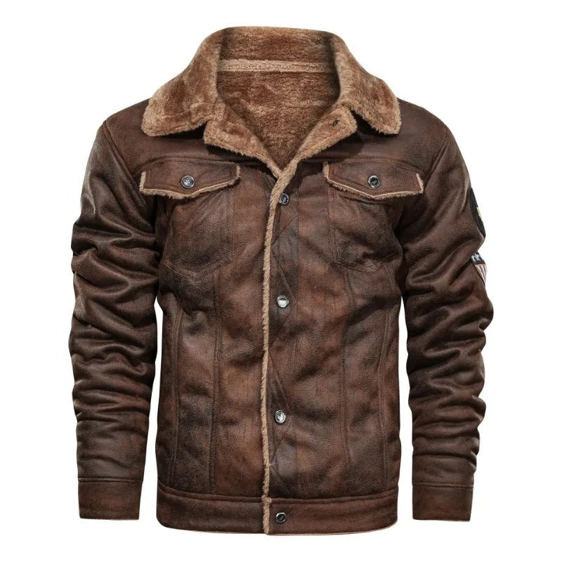Elegant warm fleece leather jacket