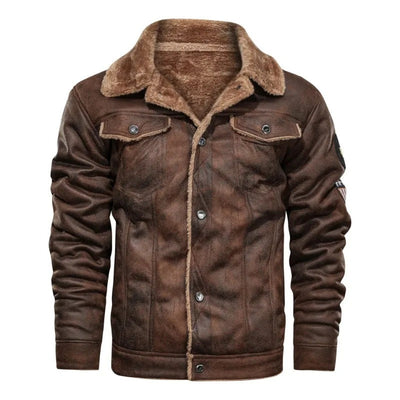 Elegant warm fleece leather jacket