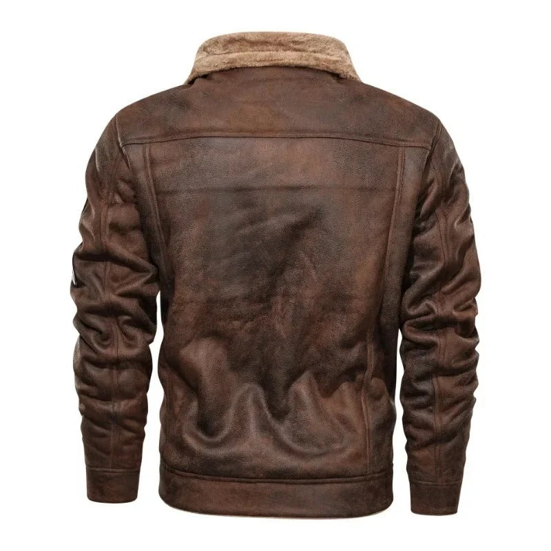 Elegant warm fleece leather jacket