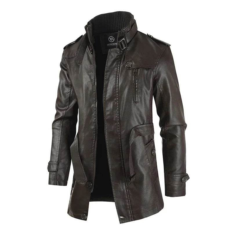 Elegant long leather biker jacket
