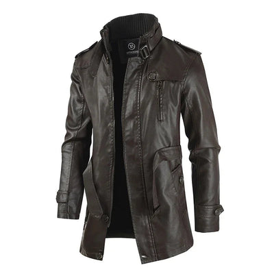 Elegant long leather biker jacket
